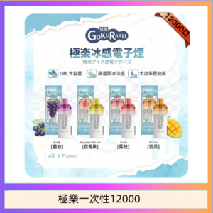 【8種口味】極楽 12000口一次性電子煙|超大容量 |口感絲滑|新品